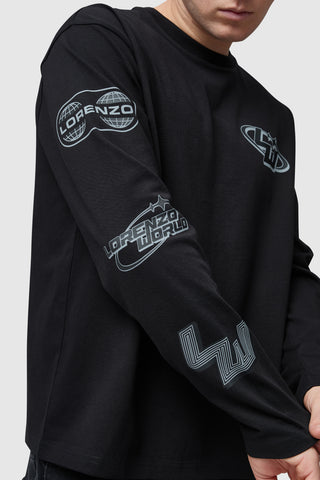 LORENZO WORLD STICKER LS TEE - BLACK