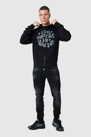 World Is Yours Zip Hood - Black